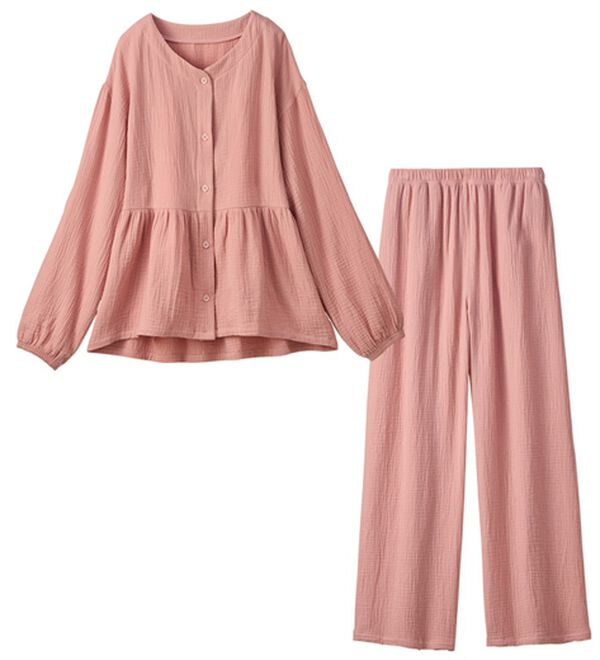 YU'NOW（ユナウ）の「【上下２点セット】Ｗガーゼ前開きパジャマ（パジャマ・ルームウェア）」｜詳細画像