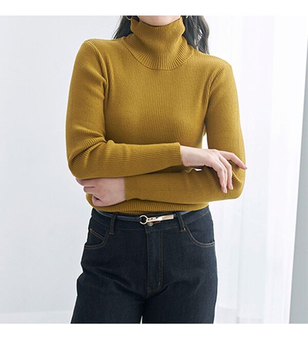 BELLUNA（ベルーナ）の「＜＆ｃｏｃｏｃｈｉ＞ハピネスコットン100％&times;吸湿発熱リブタートルニット（ニット・セーター）」｜詳細画像