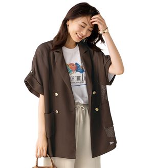 BELLUNA（ベルーナ）の「金ボタン使いゆったりメッシュジャケット（テーラードジャケット）」｜ブラウン