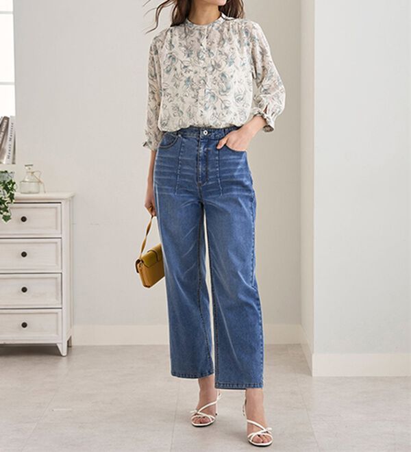 BELLUNA（ベルーナ）の「ヒンヤリ冷感！ライトオンスジーンズ（ワイド）（ワイドパンツ・ガウチョ）」｜詳細画像