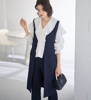 GeeRA（ジーラ）の「【２点セット】ロングジレセットアップスーツ（パンツスーツ）」｜ネイビー