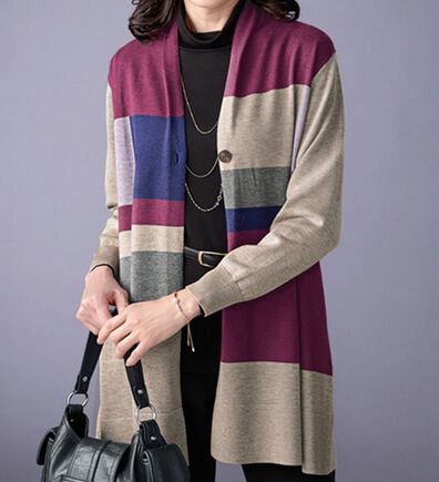 BELLUNA（ベルーナ）の「ブロック調インターシャニットカーディガン（ニットカーディガン）」