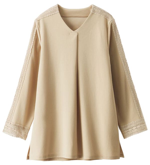 BELLUNA（ベルーナ）の「カットジョーゼット素材レース使いブラウス（カットソー）」｜詳細画像