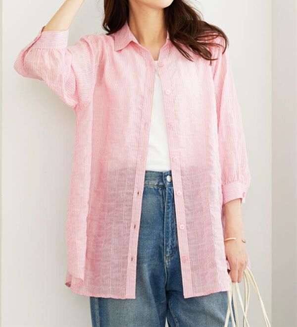 BELLUNA（ベルーナ）の「綿混テンセルぽこぽこシアーシャツチュニック（チュニック）」｜詳細画像