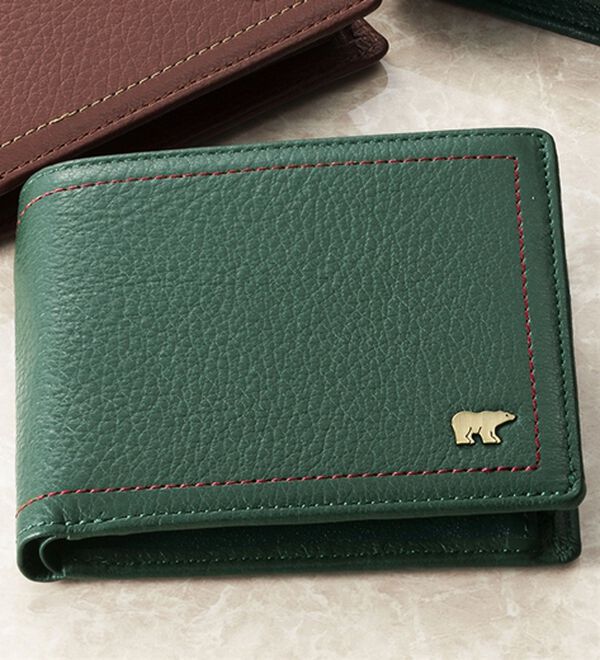 「＜ゴールデンベア＞卓越した手ざわりディアスキン折財布（メンズ財布・パスケース）」｜グリーン