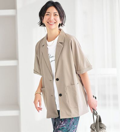 BELLUNA（ベルーナ）の「サラリ快適！ビンテージ調素材半袖テーラードジャケット（テーラードジャケット）」