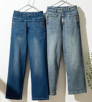 ルフラン（ルフラン）の「【２本組】ボタンデニムパンツ＜フォルーテ＞（ワイドパンツ・ガウチョ）」｜2本組