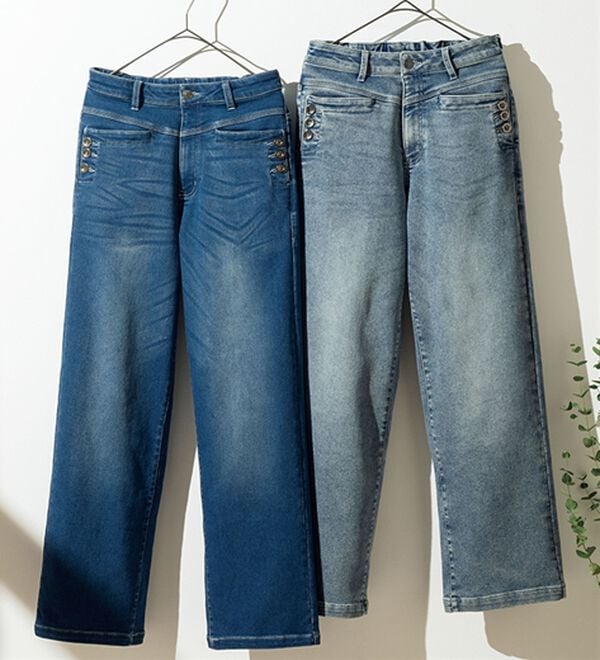 ルフラン（ルフラン）の「【２本組】ボタンデニムパンツ＜フォルーテ＞（ワイドパンツ・ガウチョ）」｜2本組