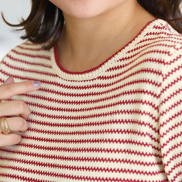 BELLUNA（ベルーナ）の「【小柄さん用】さらりと涼やかボーダーニットプルオーバー（ニット・セーター）」｜詳細画像