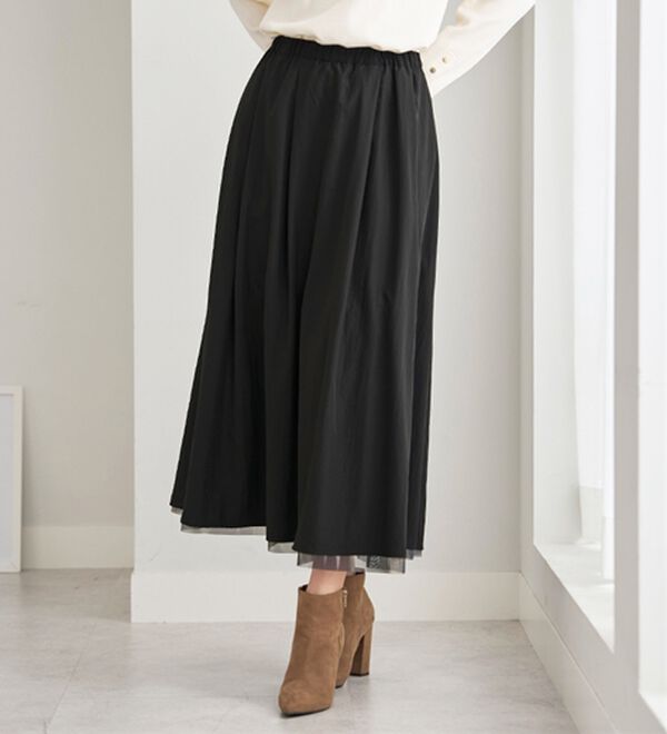 BELLUNA（ベルーナ）の「２倍の着こなし！チュールプリントスカート（ロングスカート）」｜詳細画像