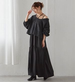 RANAN（ラナン）の「シャギーニット&times;キャミワンピースセット（その他ワンピース）」｜チャコール／ブラック