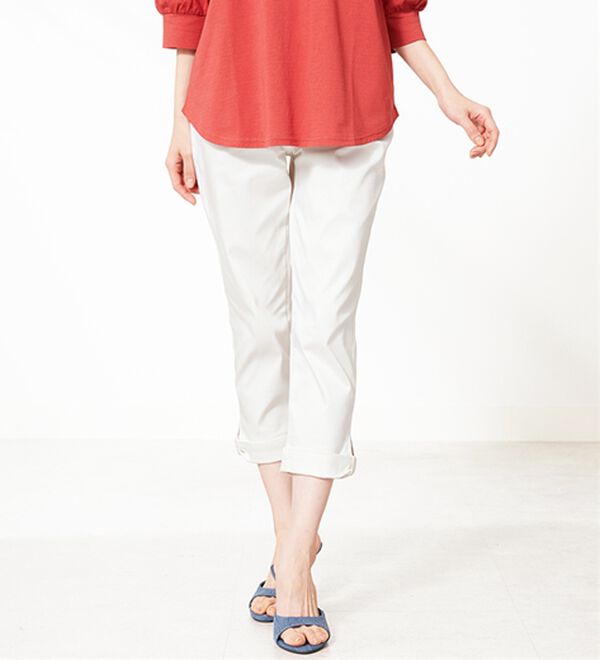 BELLUNA（ベルーナ）の「ヒンヤリ&times;サラリ速乾！綿サテンストレッチ裾リボンクロップドパンツ（クロップドパンツ）」｜詳細画像