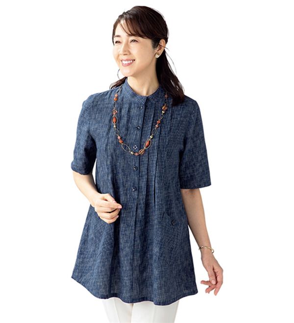 ルフラン（ルフラン）の「【２色組】かすり調半開チュニック＜浅葱～あさぎ～＞（チュニック）」｜詳細画像