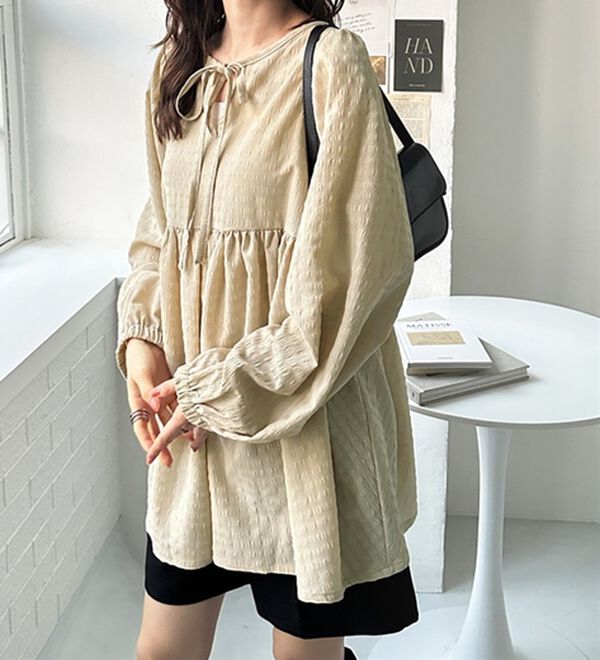 GeeRA（ジーラ）の「前後２ＷＡＹリボンペプラムチュニック（チュニック）」｜詳細画像