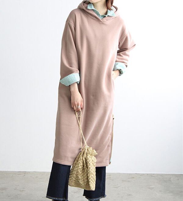 GeeRA（ジーラ）の「裏起毛裾ファスナーパーカーワンピース（カットソーワンピース）」｜詳細画像