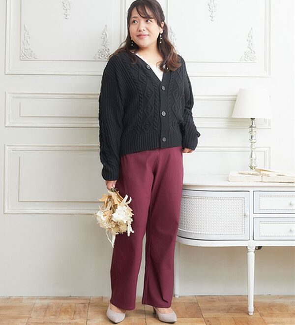 A HAPPY MARILYN（アハッピーマリリン）の「【Ｌ～８Ｌ／選べるデザイン】ストレッチ裏起毛美脚パンツ（テーパードパンツ）」｜詳細画像