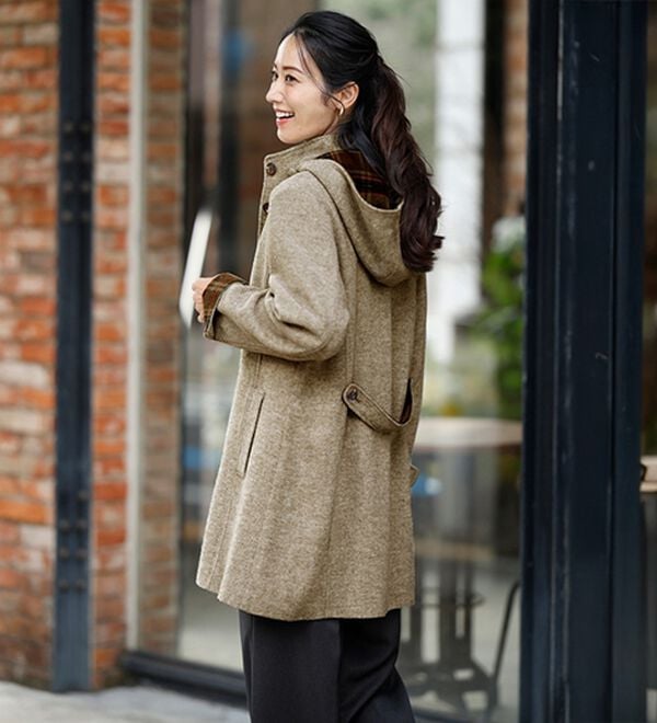 ルフラン（ルフラン）の「ウール混チェックフーディーコート（ハーフコート）」｜詳細画像