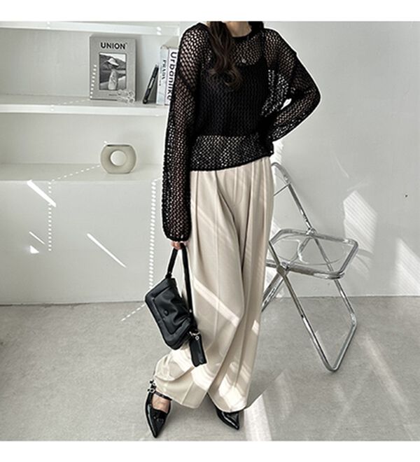 GeeRA（ジーラ）の「透かし編みメッシュニットプルオーバー（ニット・セーター）」｜詳細画像