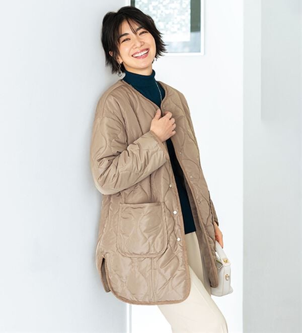 BELLUNA（ベルーナ）の「着こなし２通り！キルト&times;フェイクファーリバーシブルコート（ハーフコート）」｜詳細画像
