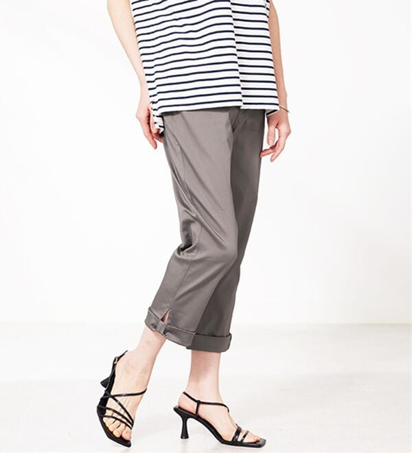 BELLUNA（ベルーナ）の「ヒンヤリ×サラリ速乾！綿サテンストレッチ裾リボンクロップドパンツ（クロップドパンツ）」｜詳細画像