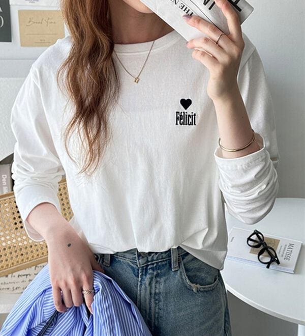 GeeRA（ジーラ）の「ハートデザイン刺繍ロンＴ（カットソー）」｜オフホワイト