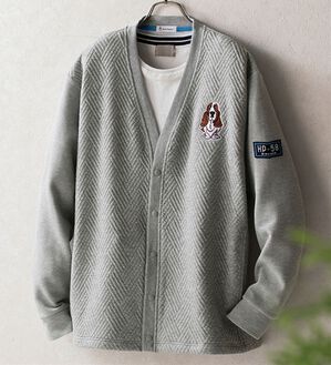 「＜ハッシュパピー＞ふくれジャカードカーディガン（メンズカーディガン）」｜グレー