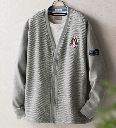 「ハッシュパピー　ふくれジャカードカーディガン（メンズカーディガン）」