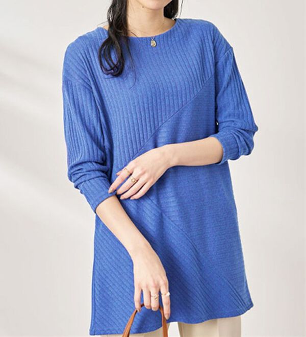 BELLUNA（ベルーナ）の「杢調テレコ素材切替デザインチュニック（チュニック）」｜詳細画像