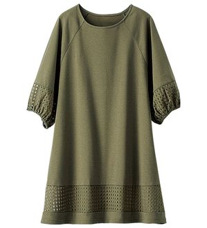 BELLUNA（ベルーナ）の「汗ジミ対策！シアーチェック切替チュニック（チュニック）」｜カーキ