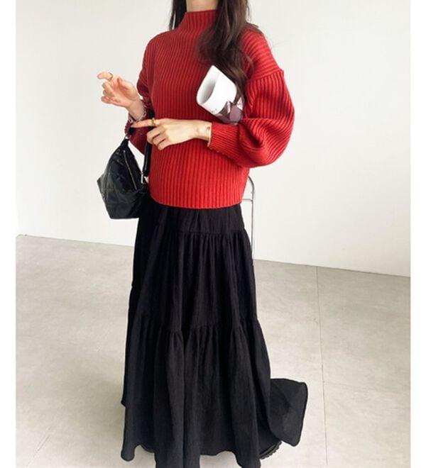 袖ボタンボトルネックリブニット - ベルーナ【公式】