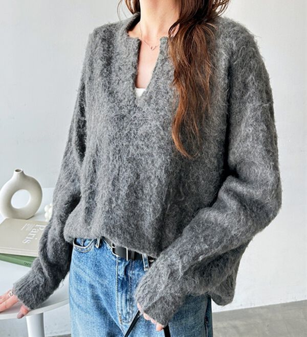 GeeRA（ジーラ）の「キーネック起毛ゆるニット（ニット・セーター）」｜詳細画像