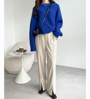 GeeRA（ジーラ）の「楽ちん！ストレッチスリットスラックスパンツ（フルレングスパンツ）」｜アイボリー