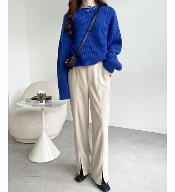 GeeRA（ジーラ）の「楽ちん！ストレッチスリットスラックスパンツ（フルレングスパンツ）」｜アイボリー