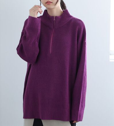 A HAPPY MARILYN（アハッピーマリリン）の「【Ｌ～６Ｌ】配色＆同色ファスナーから選べる 畦編みハーフジップニット（ニット・セーター）」