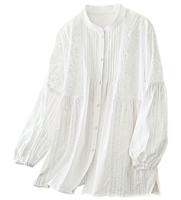 VINNO（ヴィノ）の「刺しゅうデザインピンタックブラウス（ブラウス）」｜オフホワイト