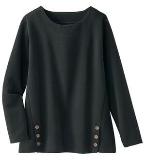 BELLUNA（ベルーナ）の「サイドボタンデザイン立体編地プルオーバー（カットソー）」｜黒