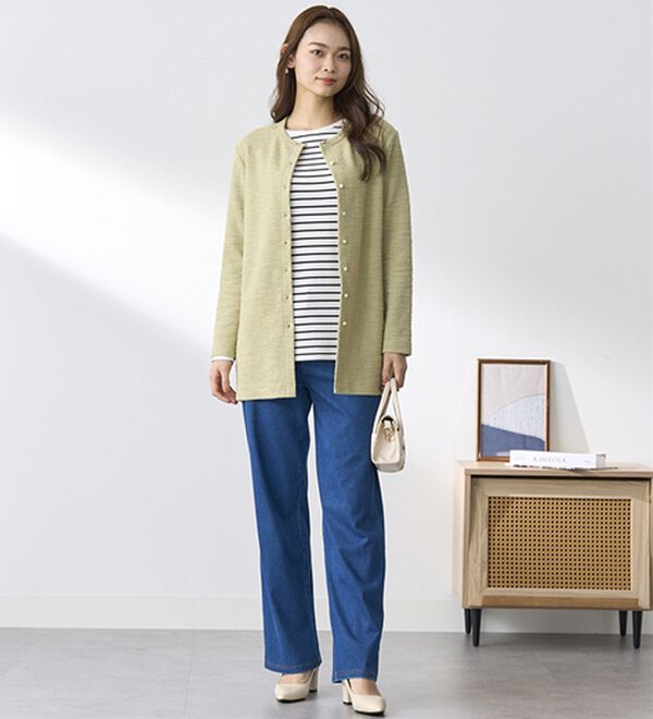 BELLUNA（ベルーナ）の「【選べる裏側】ぐん伸びニットデニムワイドパンツ（フルレングスパンツ）」｜詳細画像