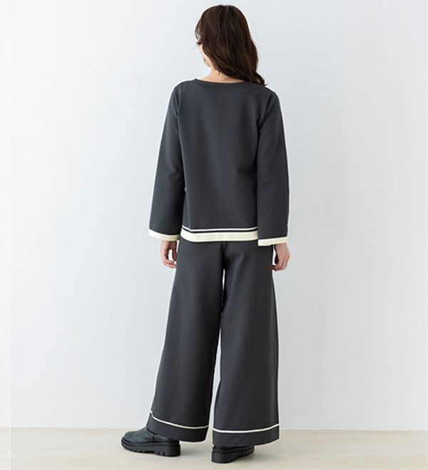 BELLUNA（ベルーナ）の「配色ライン使いニットワイドパンツ（ワイドパンツ・ガウチョ）」｜詳細画像