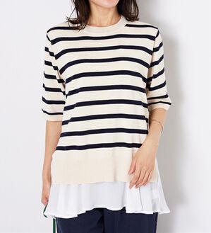 BELLUNA（ベルーナ）の「【2点セット】バックスリットボーダーニットアンサンブル（ニット・セーター）」｜アイボリー/ネイビー