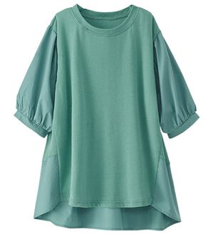 BELLUNA（ベルーナ）の「ヒンヤリ制菌加工フェミニン袖プルオーバー（カットソー）」｜ターコイズグリーン