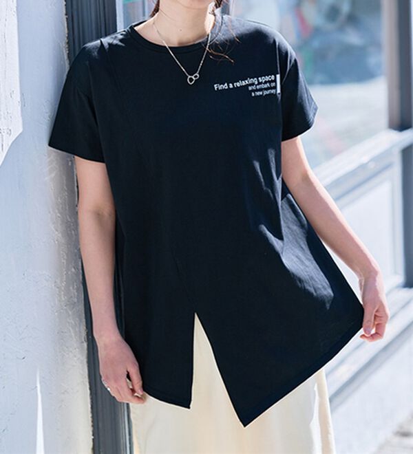 RANAN（ラナン）の「【接触冷感】ロゴプリントチュニックTシャツ（Tシャツ）」｜詳細画像