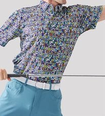 「ハッシュパピー・ゴルフ　総柄ストレッチボタンダウンポロシャツ（メンズポロシャツ）」