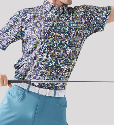 「＜ハッシュパピー・ゴルフ＞総柄ストレッチボタンダウンポロシャツ（メンズポロシャツ）」