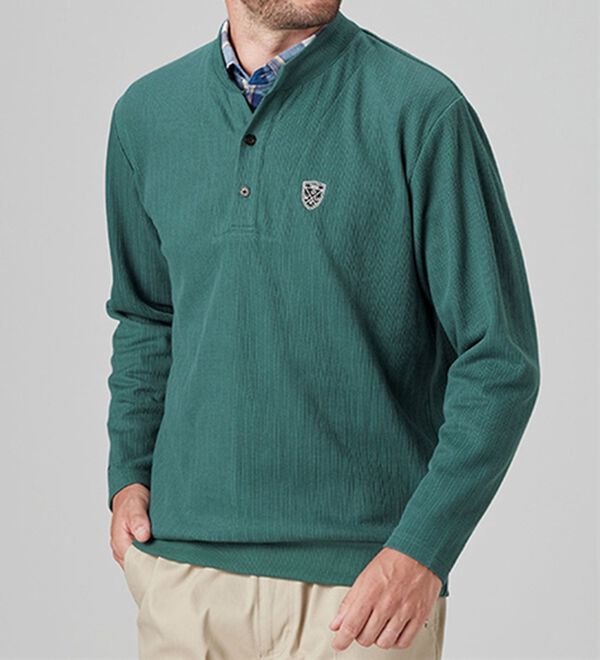 「＜ダンロップ・リファインド＞フェイクレイヤードスタンド衿トレーナー（メンズトレーナー）」｜詳細画像