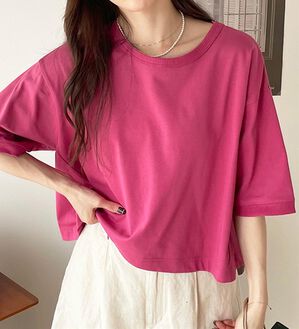 GeeRA（ジーラ）の「綿混素材クロップドＴシャツ（Tシャツ）」｜詳細画像