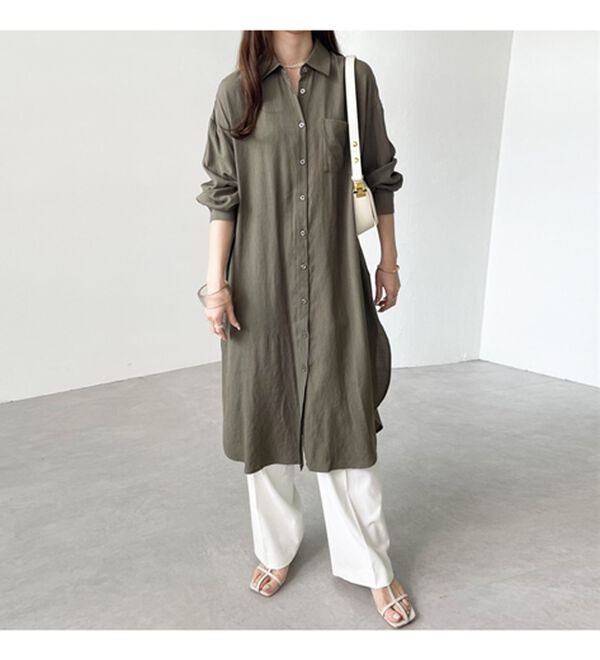 GeeRA（ジーラ）の「スリット入りロングシャツワンピース（シャツワンピース）」｜詳細画像