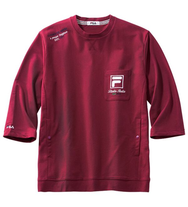 「＜フィラ＞サラッと快適！ゆったり７分袖ライトトレーナー・７分丈カーゴパンツ（メンズトレーナー）」｜ワイン(トレーナー)