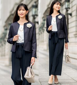 IENA &NAVY ドビーツイードジレ・ジョーゼットイージーパンツ 卒入園式