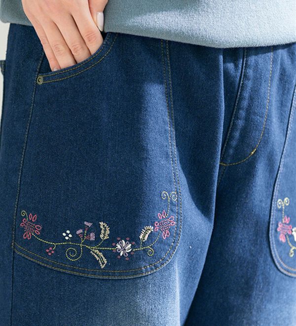 ルフラン（ルフラン）の「【２本組】気まぐれ刺しゅうの花うたデニム（フルレングスパンツ）」｜詳細画像