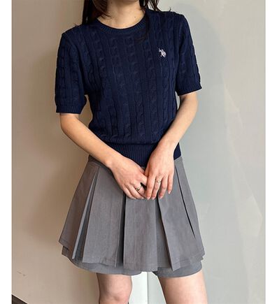 RANAN（ラナン）の「＜Ｕ．Ｓ．ＰＯＬＯ　ＡＳＳＮ．＞ワンポイント半袖ケーブルニット（ニット・セーター）」